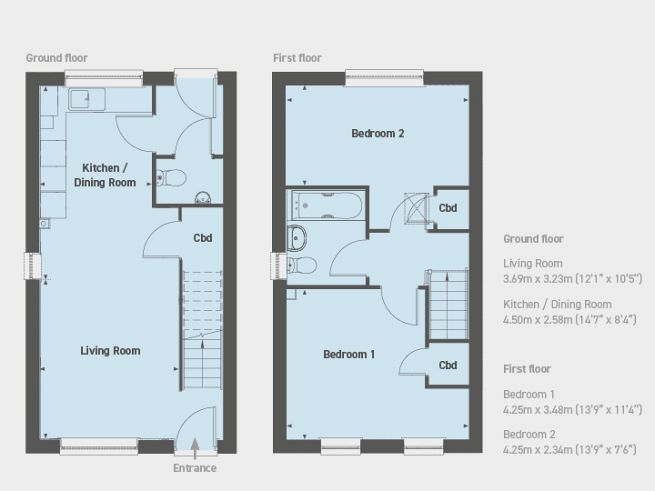 Floor plan, 2 bedroom houses - artist's impression subject to change.
